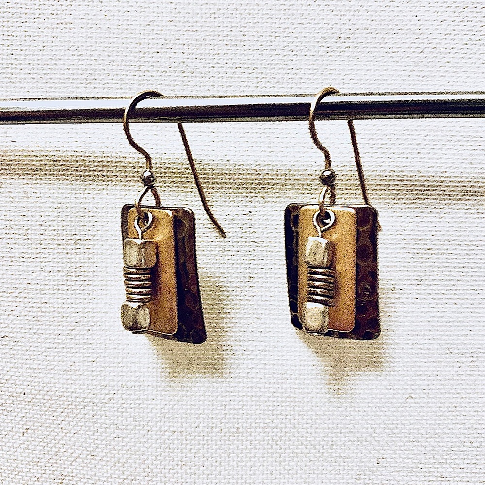 Hammered Copper and Silver Earrings